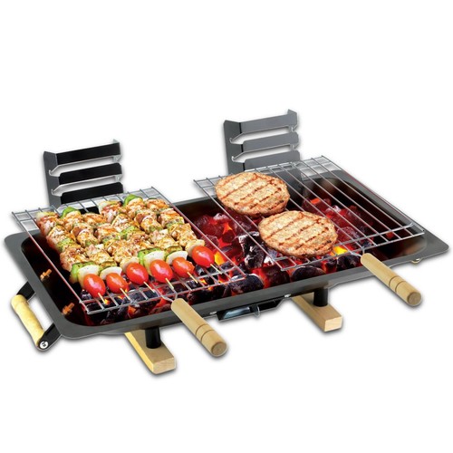 Black portable steel hibachi - portable,